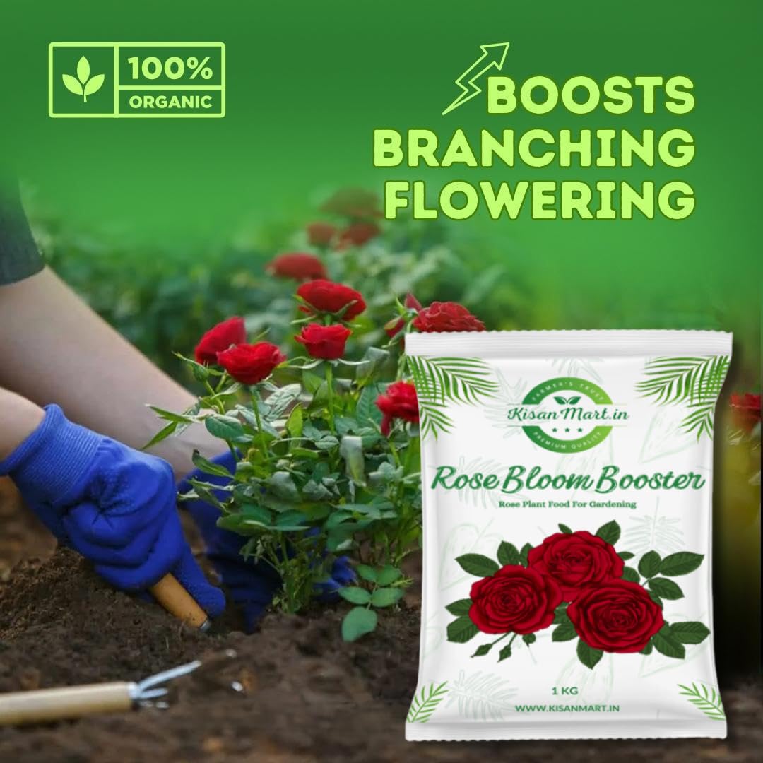 Kisanmart Rose Bloom Booster Organic Essential Plant Food for Rose Plants | For all varieties | Flower Booster Granules | Organic Fertilizer
