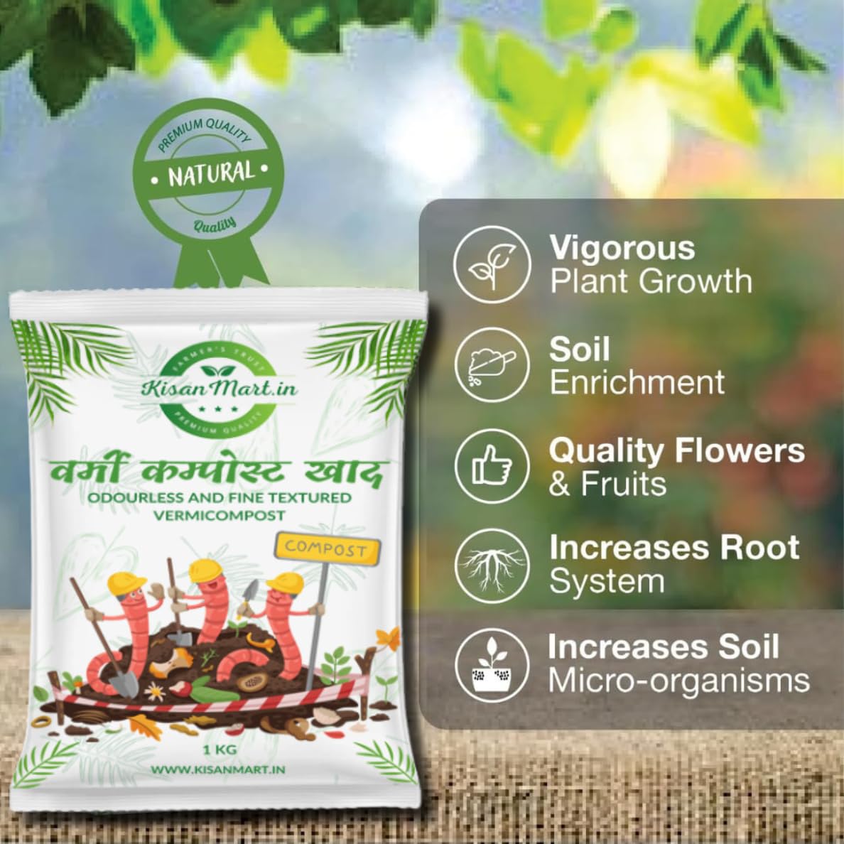 Kisanmart Vermicompost Organic Plant Growth Booster | Plant Food | Micronutrients for Plants | Organic Fertilizer | Flower Booster| Enriched Potting Soil