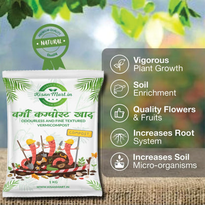 Kisanmart Vermicompost Organic Plant Growth Booster | Plant Food | Micronutrients for Plants | Organic Fertilizer | Flower Booster| Enriched Potting Soil