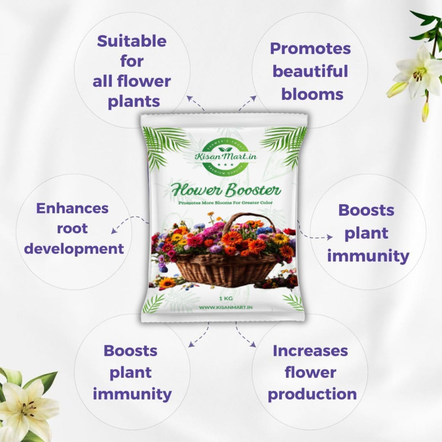 Kisanmart Flower Booster – Organic Bloom Enhancer for More Flowers & Healthier Plants | Increases Bud Formation, Improves Soil Fertility, Chemical-Free & Easy to Use