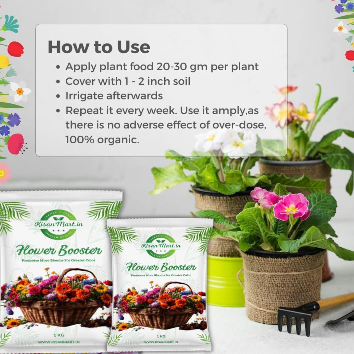 Kisanmart Flower Booster – Organic Bloom Enhancer for More Flowers & Healthier Plants | Increases Bud Formation, Improves Soil Fertility, Chemical-Free & Easy to Use